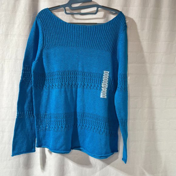 NWT Chelsea & Theodore Turquoise Long Sleeve Knit Sweater, Size Large - Picture 1 of 4